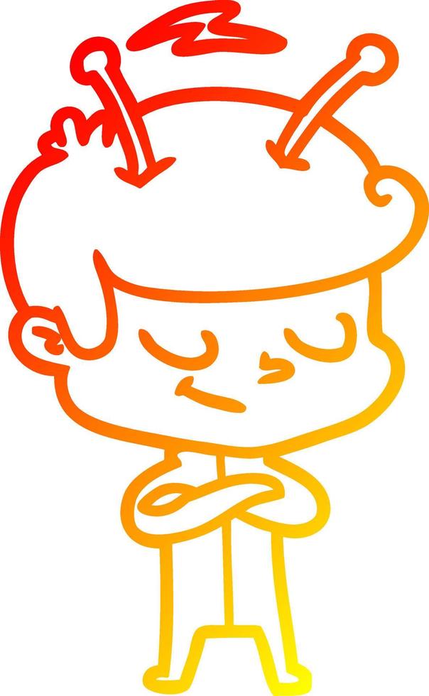 warm gradient line drawing friendly cartoon spaceman vector