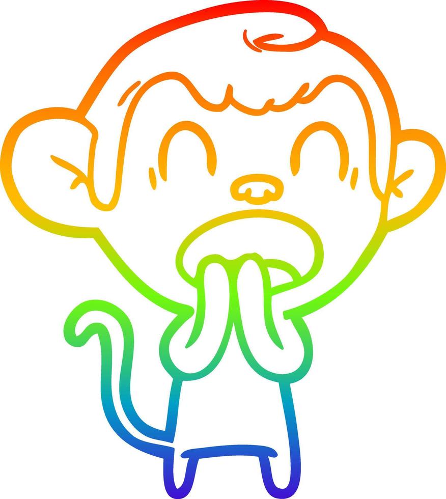 rainbow gradient line drawing yawning cartoon monkey vector
