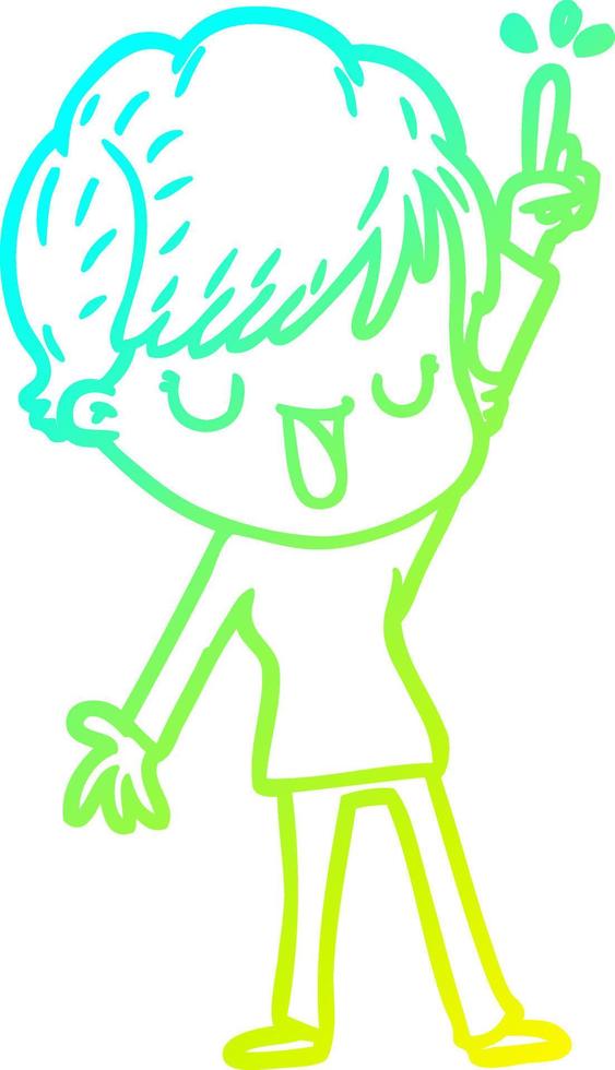 cold gradient line drawing cartoon happy woman vector