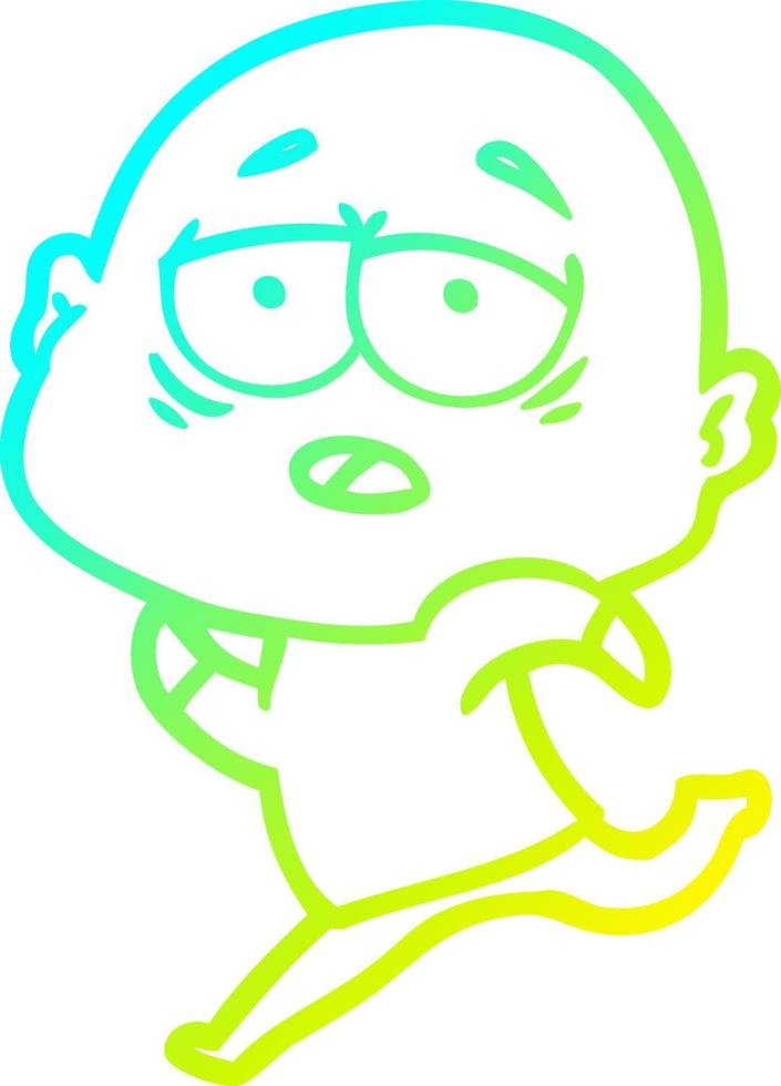 cold gradient line drawing cartoon tired bald man vector