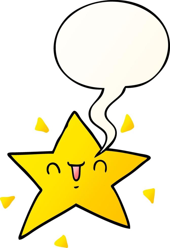 cartoon happy star and speech bubble in smooth gradient style vector