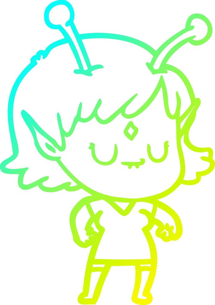 cold gradient line drawing cartoon alien girl vector