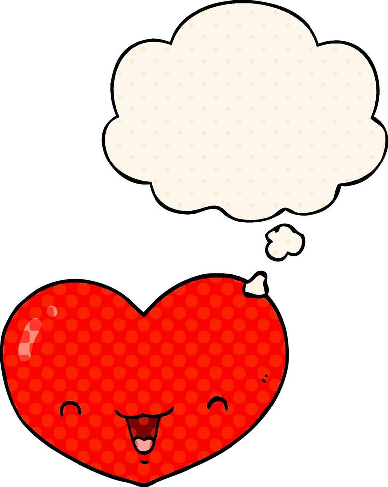 dibujos animados amor corazón personaje y burbuja de pensamiento en estilo cómic vector