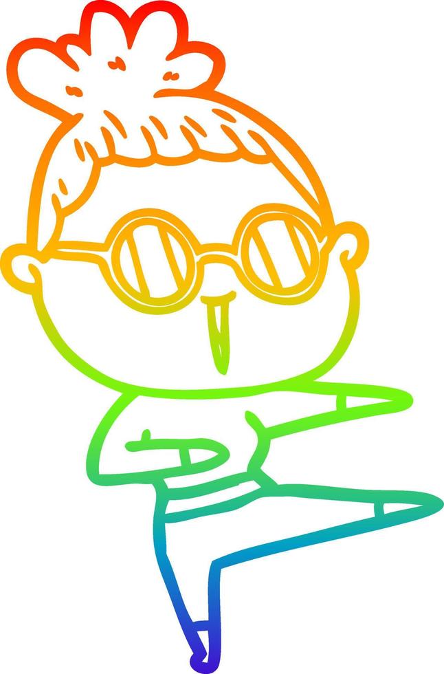 rainbow gradient line drawing cartoon woman wearing spectacles vector
