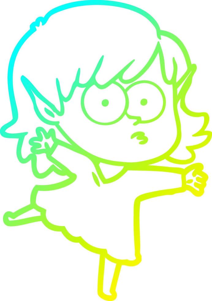 cold gradient line drawing cartoon elf girl staring vector