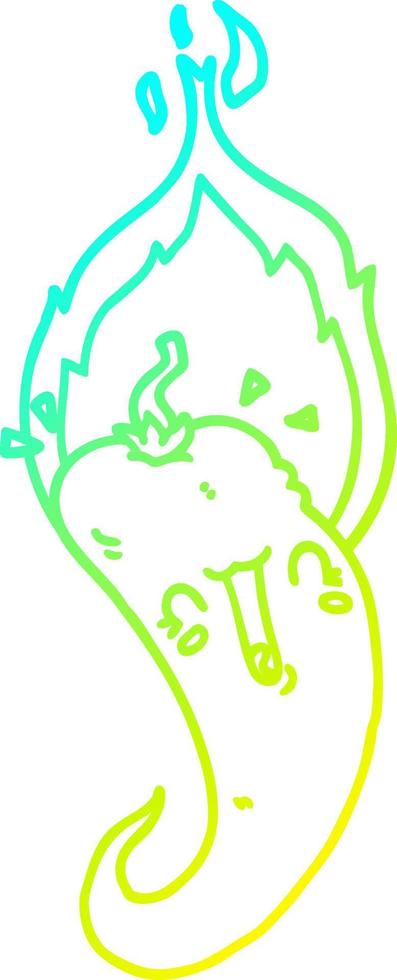 cold gradient line drawing cartoon flaming hot chili pepper vector
