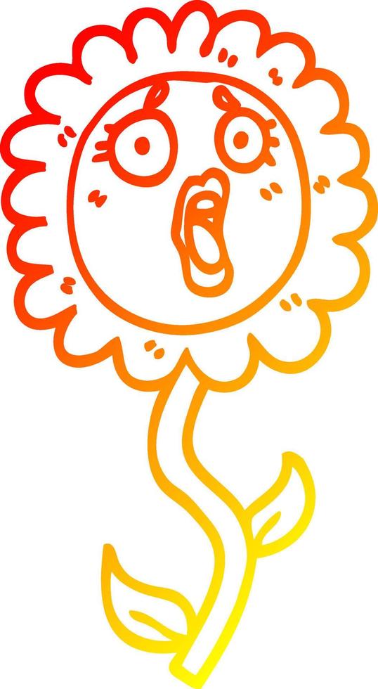 warm gradient line drawing cartoon shocked sunflower vector