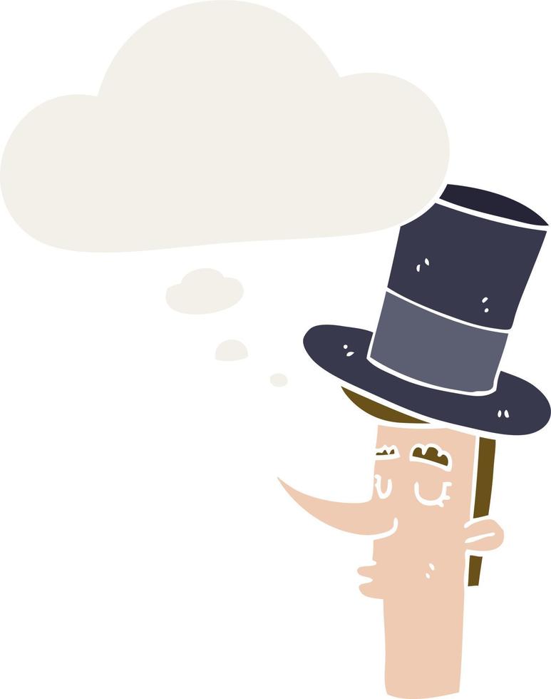 cartoon man wearing top hat and thought bubble in retro style vector