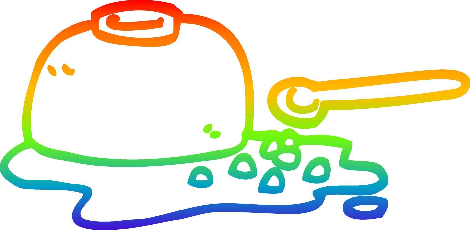 rainbow gradient line drawing cartoon spilt cereal bowl vector