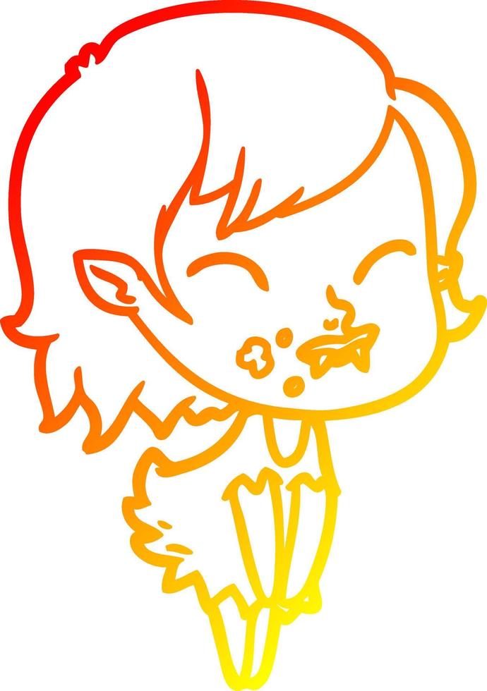 warm gradient line drawing cartoon vampire girl with blood on cheek vector