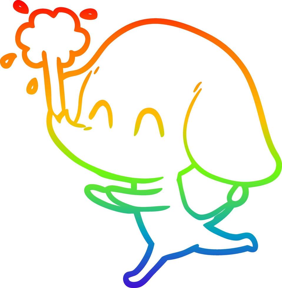 rainbow gradient line drawing cute cartoon elephant spouting water vector