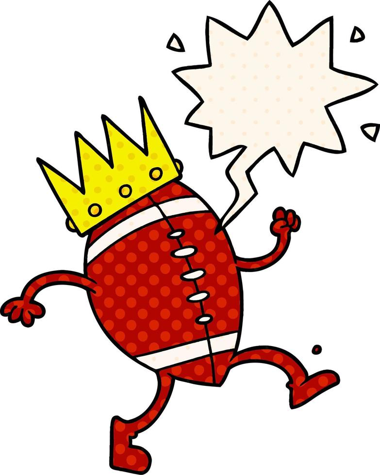 football and crown cartoon and speech bubble in comic book style vector