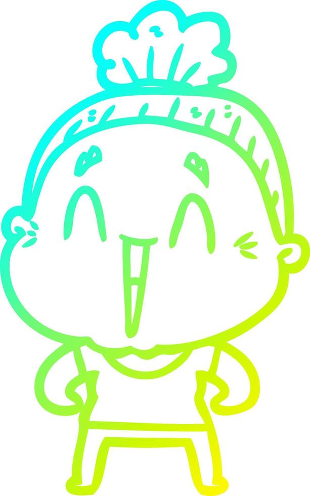 cold gradient line drawing cartoon happy old lady vector