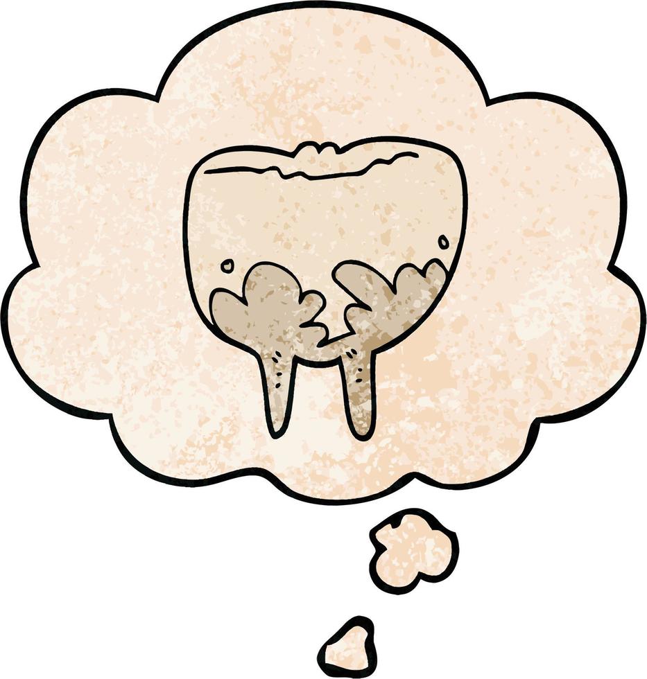 cartoon tooth and thought bubble in grunge texture pattern style vector