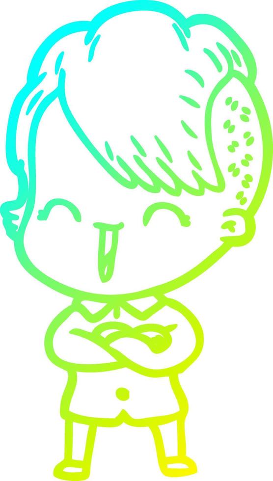 cold gradient line drawing cartoon happy hipster girl vector