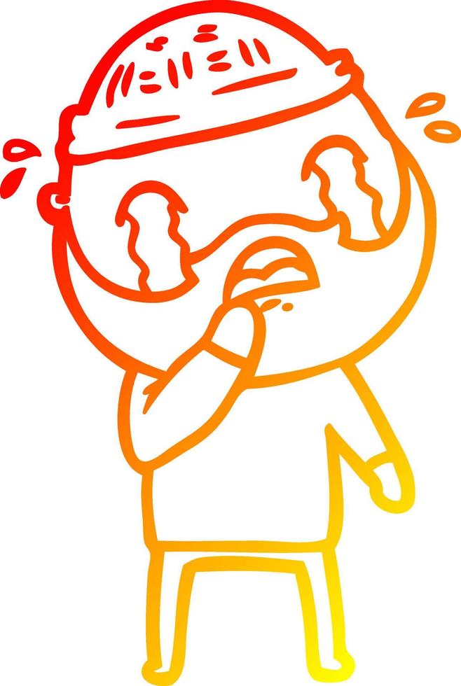 warm gradient line drawing cartoon bearded man crying vector