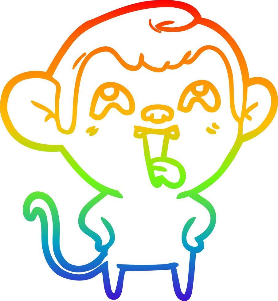 rainbow gradient line drawing crazy cartoon monkey vector