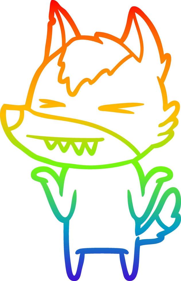 rainbow gradient line drawing angry wolf cartoon vector