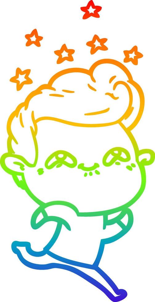 rainbow gradient line drawing cartoon excited man vector