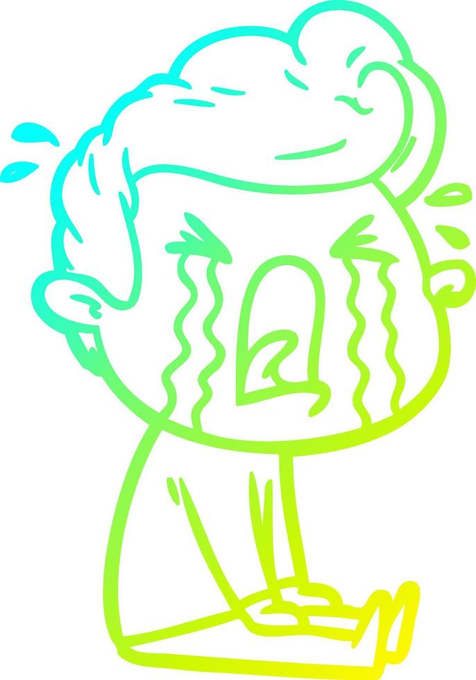 cold gradient line drawing cartoon crying man vector