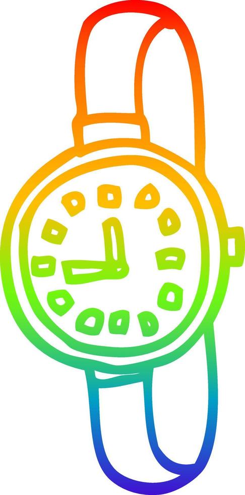 rainbow gradient line drawing cartoon wrist watch vector