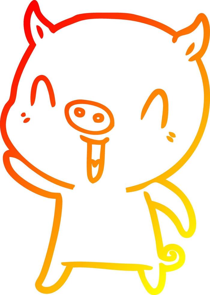 dibujo de línea de gradiente cálido cerdo de dibujos animados feliz vector