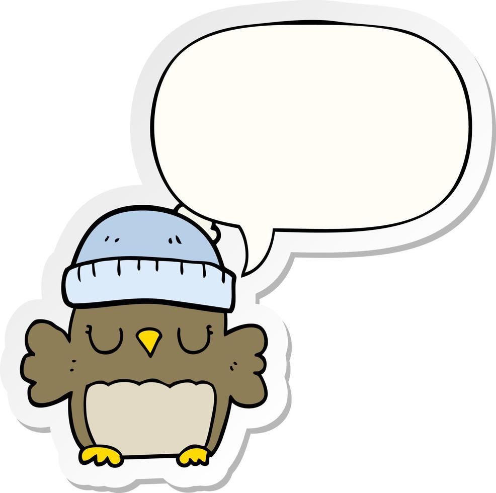 cute cartoon owl in hat and speech bubble sticker vector