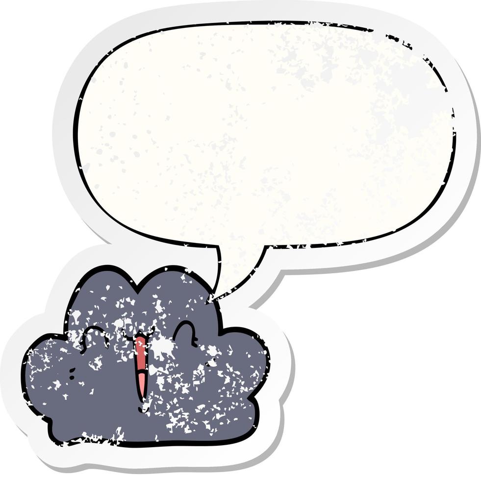 cute cartoon cloud and speech bubble distressed sticker vector