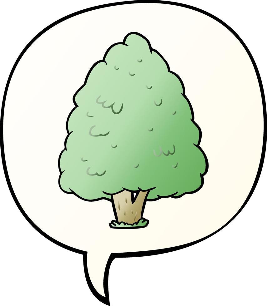 árbol alto de dibujos animados y burbuja de habla en estilo degradado suave vector