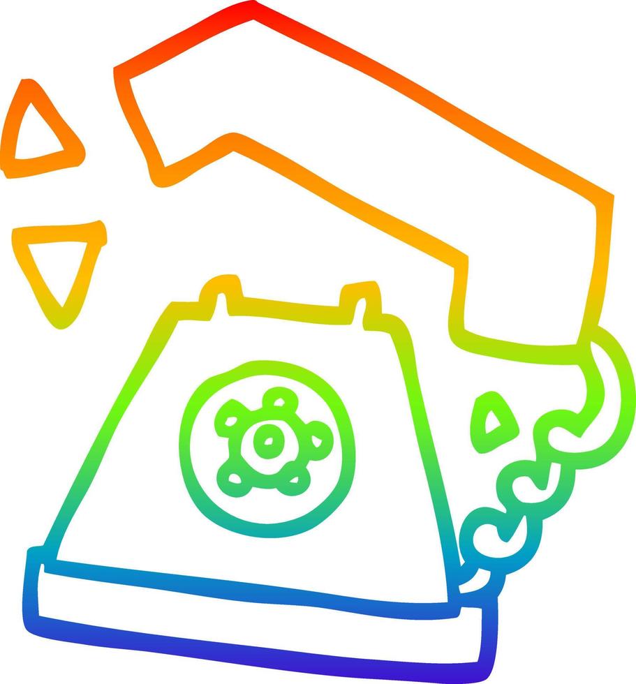 rainbow gradient line drawing cartoon retro telephone vector