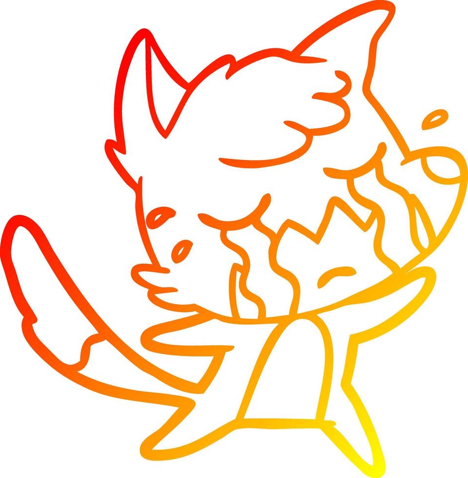warm gradient line drawing crying fox cartoon vector