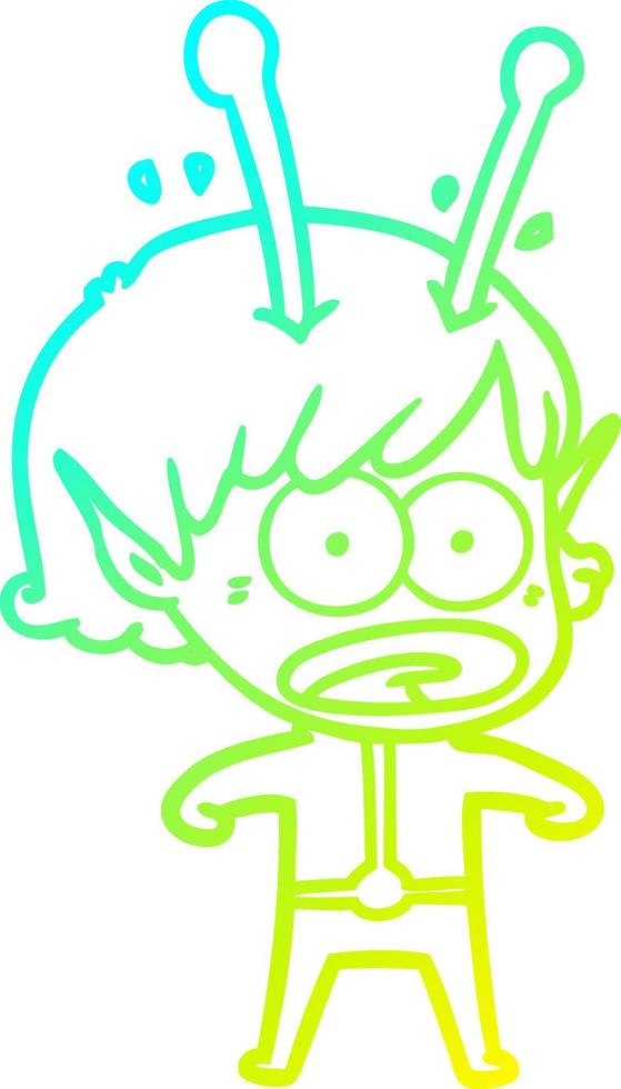 cold gradient line drawing cartoon shocked alien girl vector