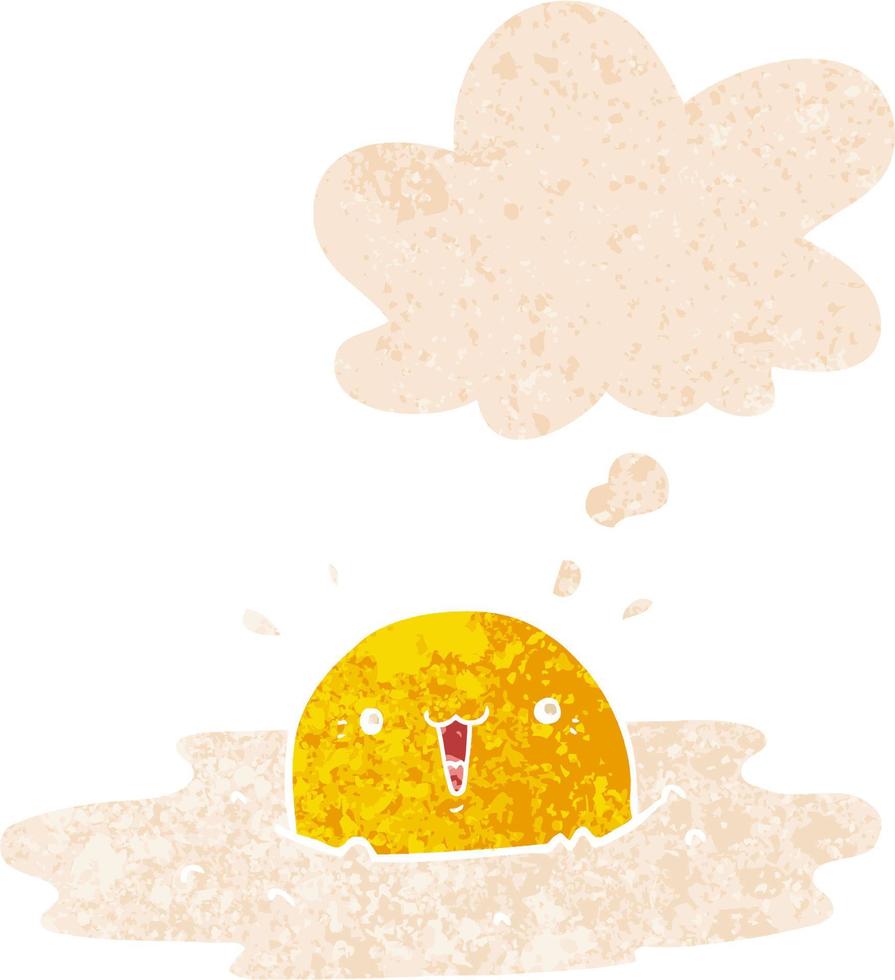 cute cartoon fried egg and thought bubble in retro textured style vector