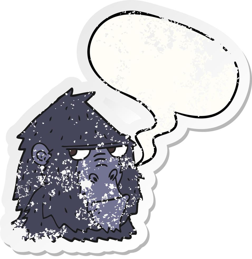 cartoon angry gorilla face and speech bubble distressed sticker vector