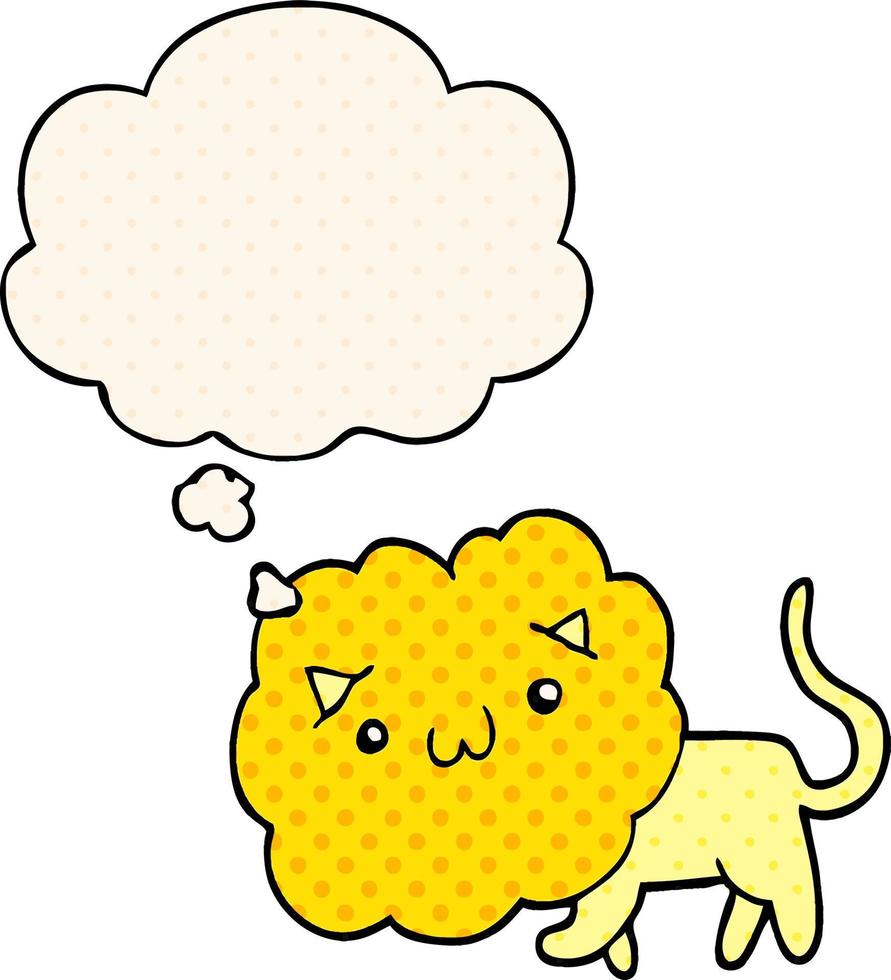 cartoon lion and thought bubble in comic book style vector