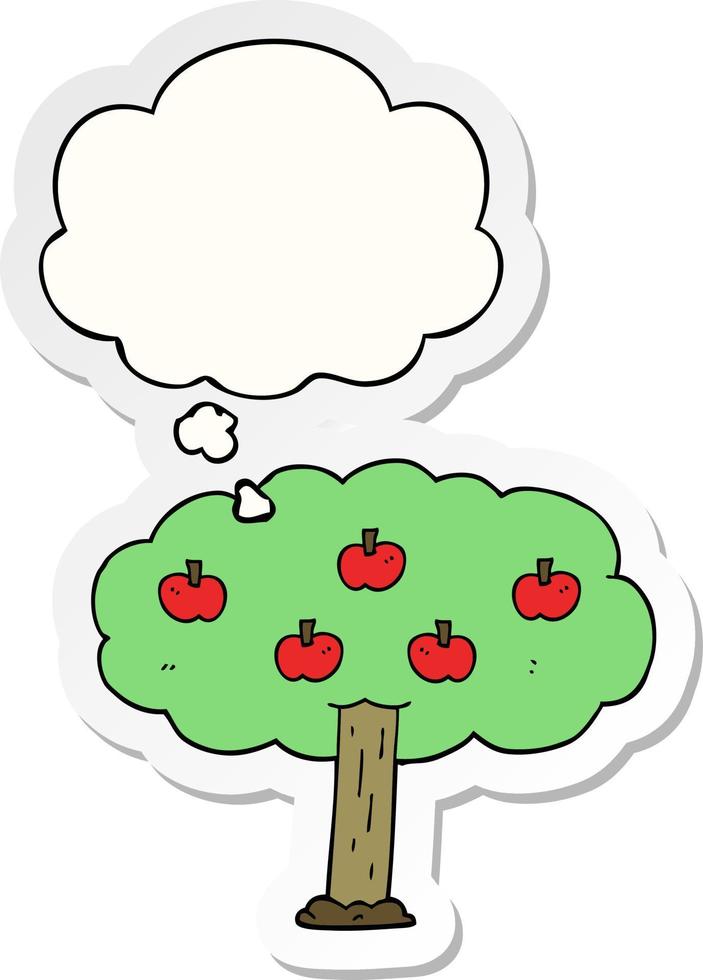 cartoon apple tree and thought bubble as a printed sticker vector
