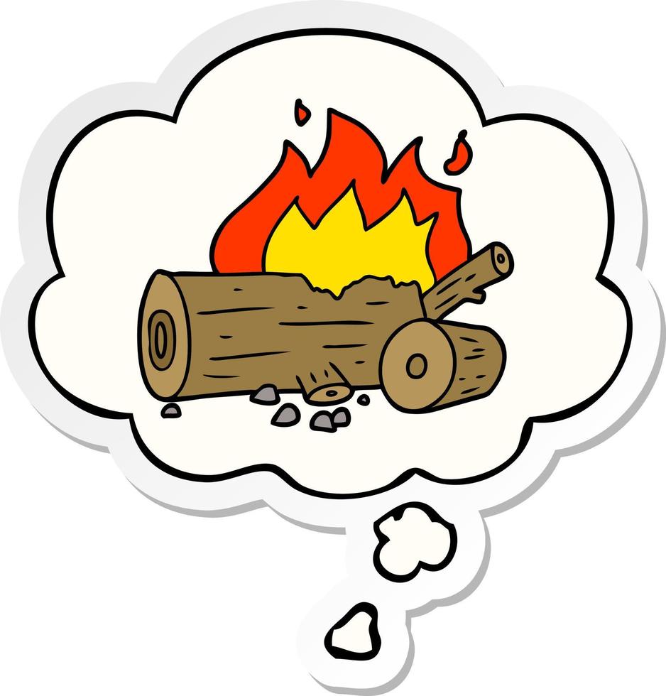 cartoon camp fire and thought bubble as a printed sticker vector