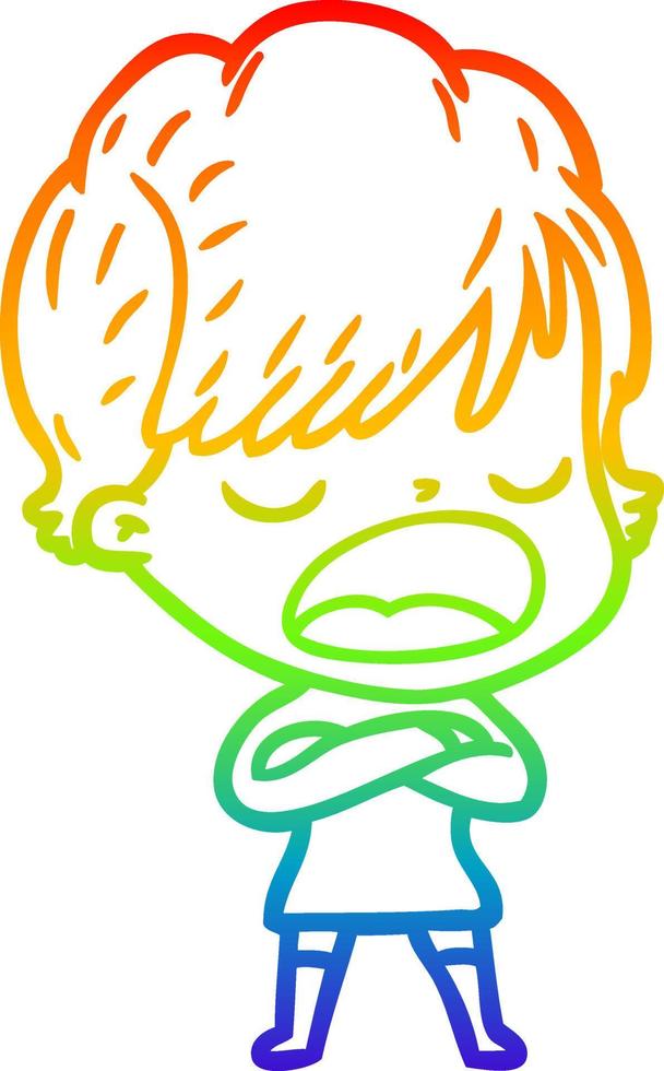 rainbow gradient line drawing cartoon woman talking vector