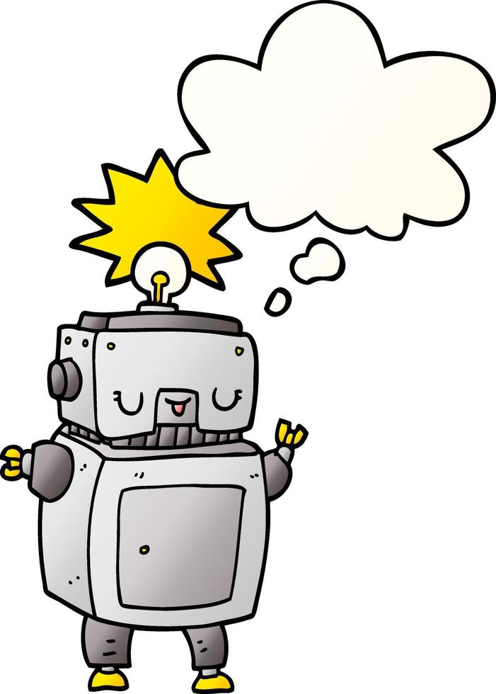 cartoon robot and thought bubble in smooth gradient style vector