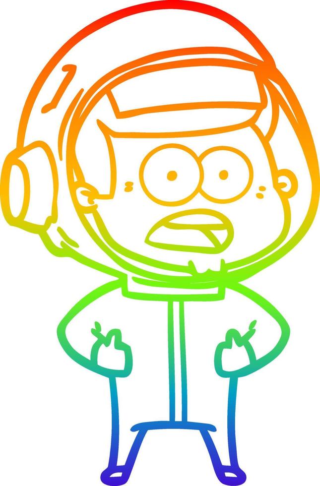 rainbow gradient line drawing cartoon surprised astronaut vector