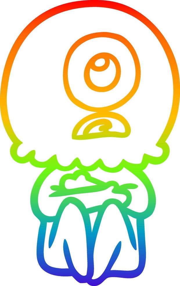 rainbow gradient line drawing cartoon cyclops alien spaceman vector