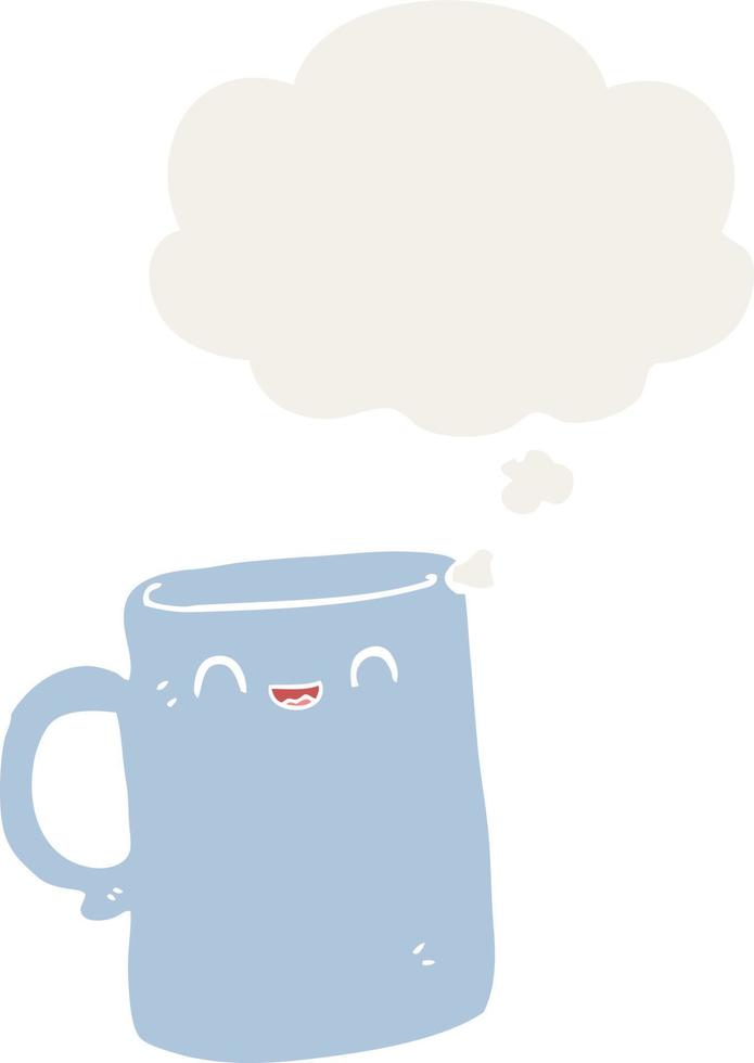 cartoon mug and thought bubble in retro style vector