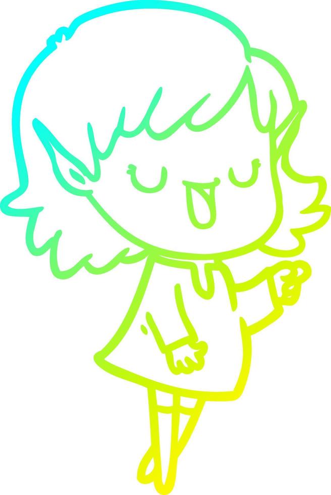 cold gradient line drawing cartoon elf girl vector