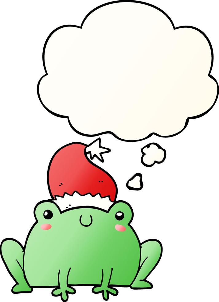 cute cartoon christmas frog and thought bubble in smooth gradient style vector