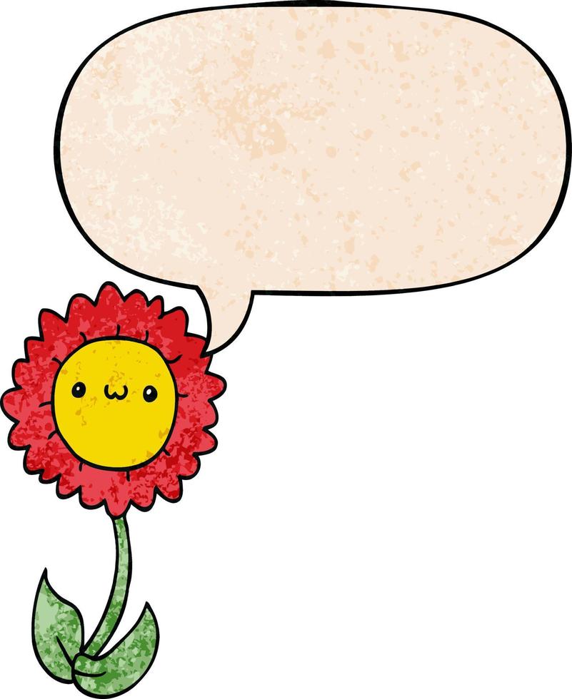 cartoon flower and speech bubble in retro texture style vector