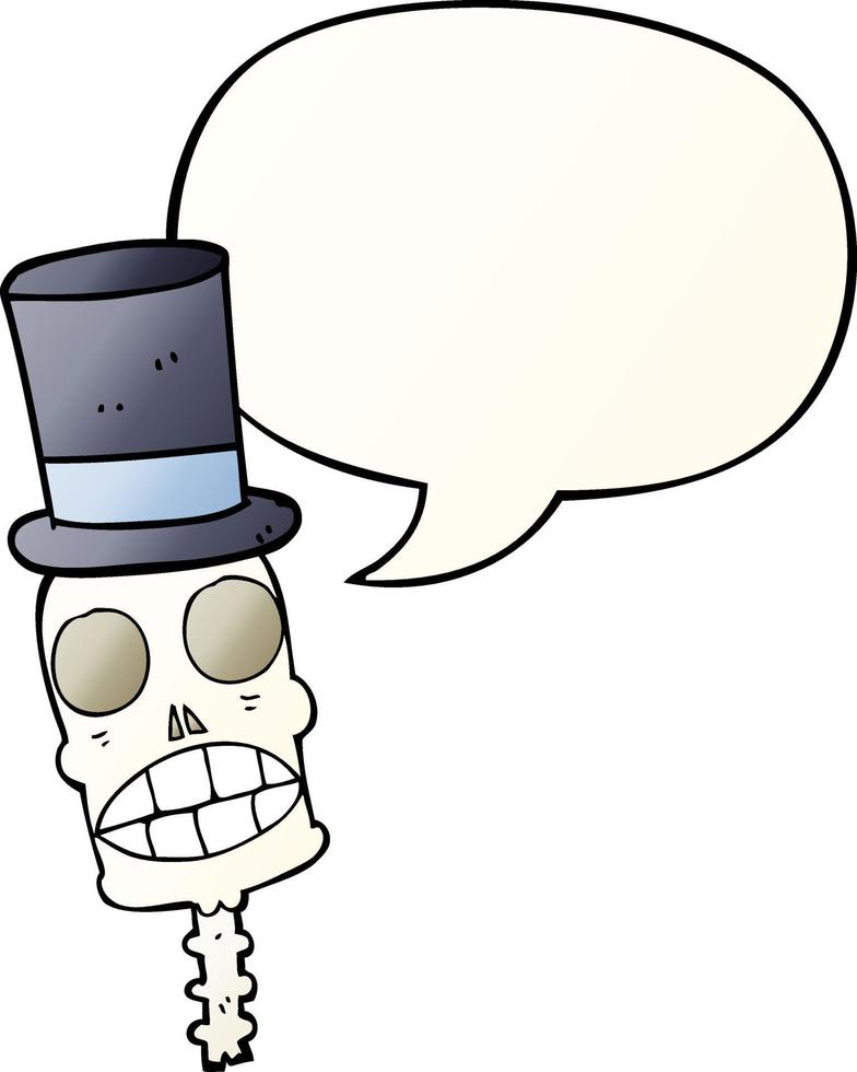 cartoon spooky skull and speech bubble in smooth gradient style vector