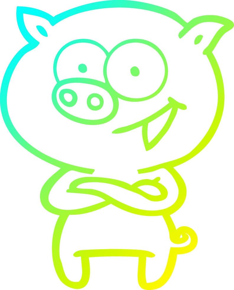 cold gradient line drawing cheerful pig cartoon vector