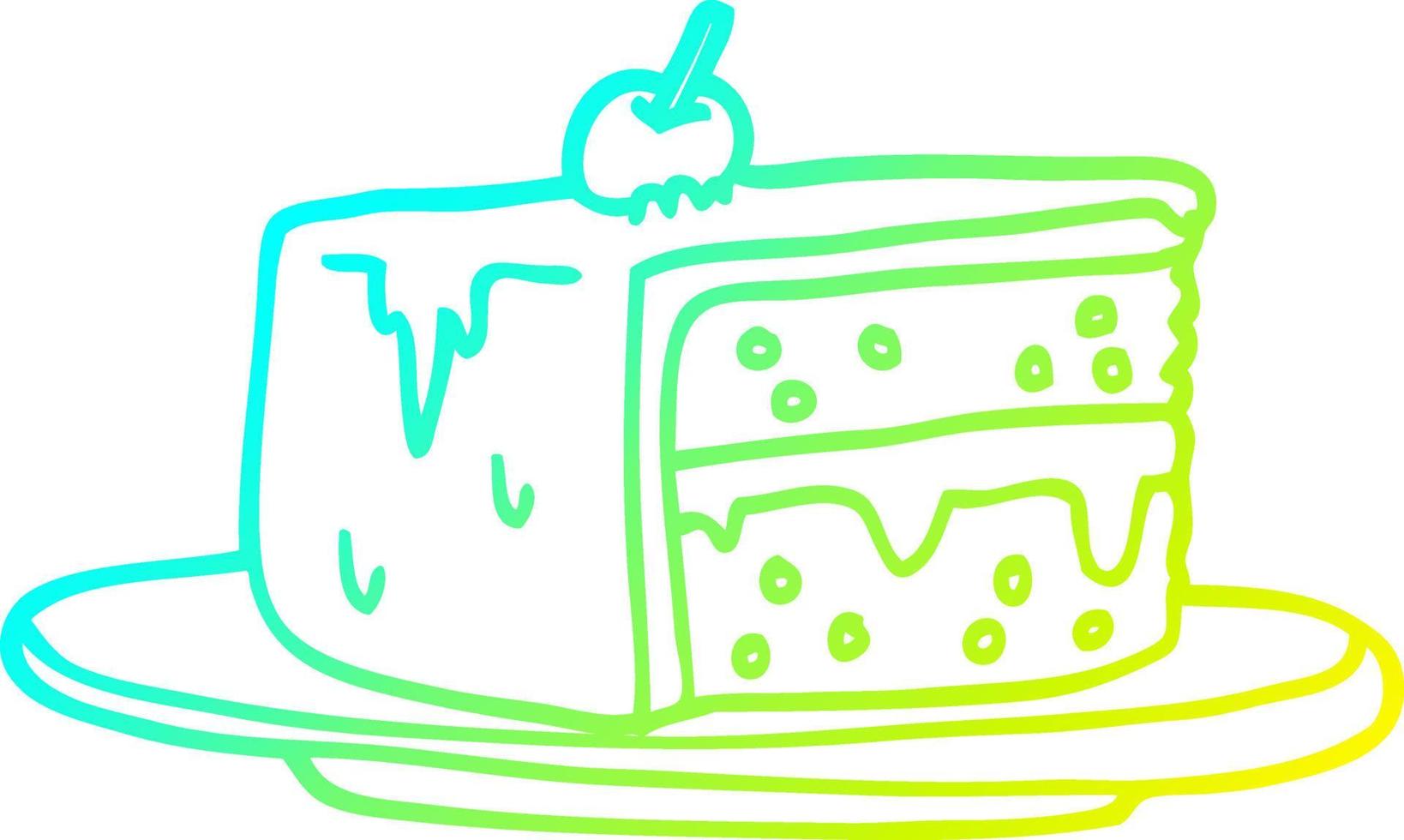 cold gradient line drawing cartoon slice of cake vector