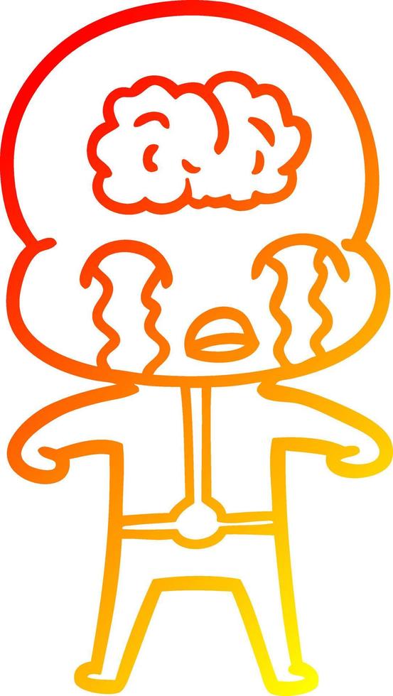 warm gradient line drawing cartoon big brain alien crying vector