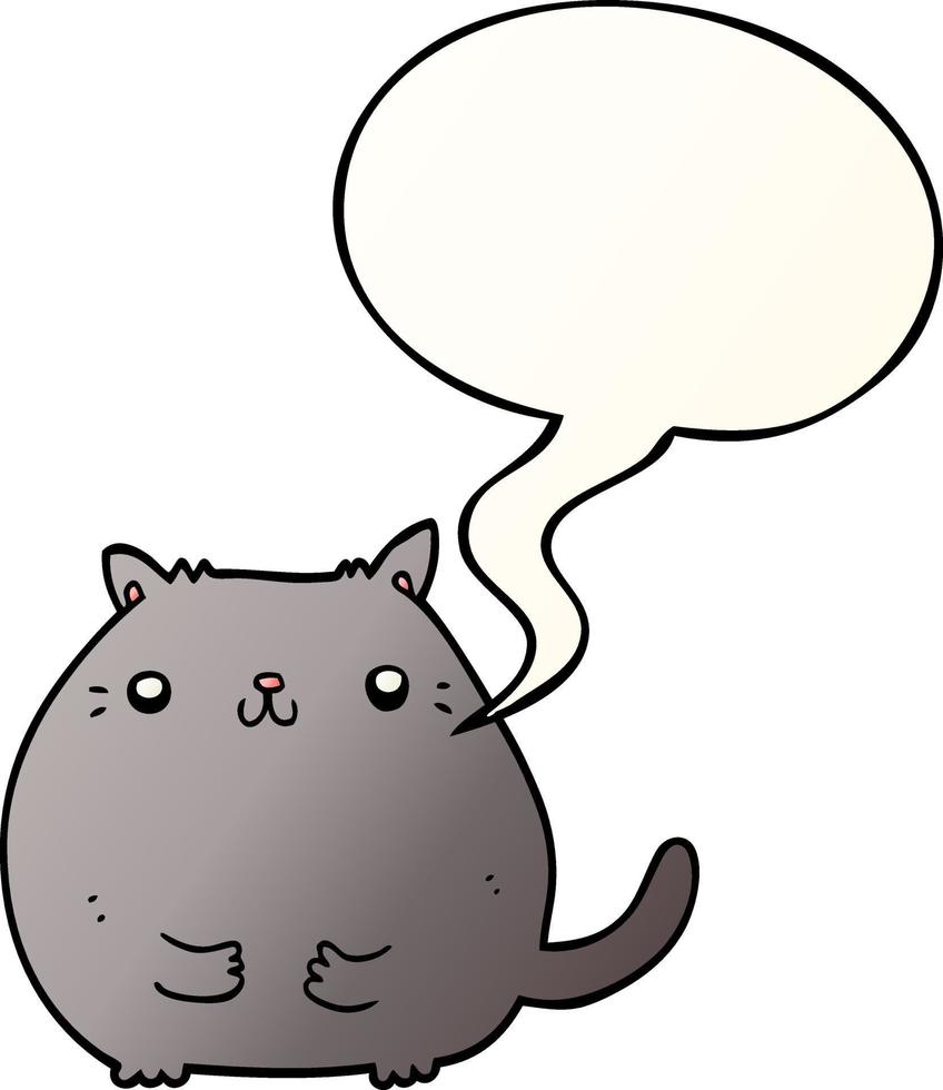 gato de dibujos animados y burbuja de habla en estilo degradado suave vector